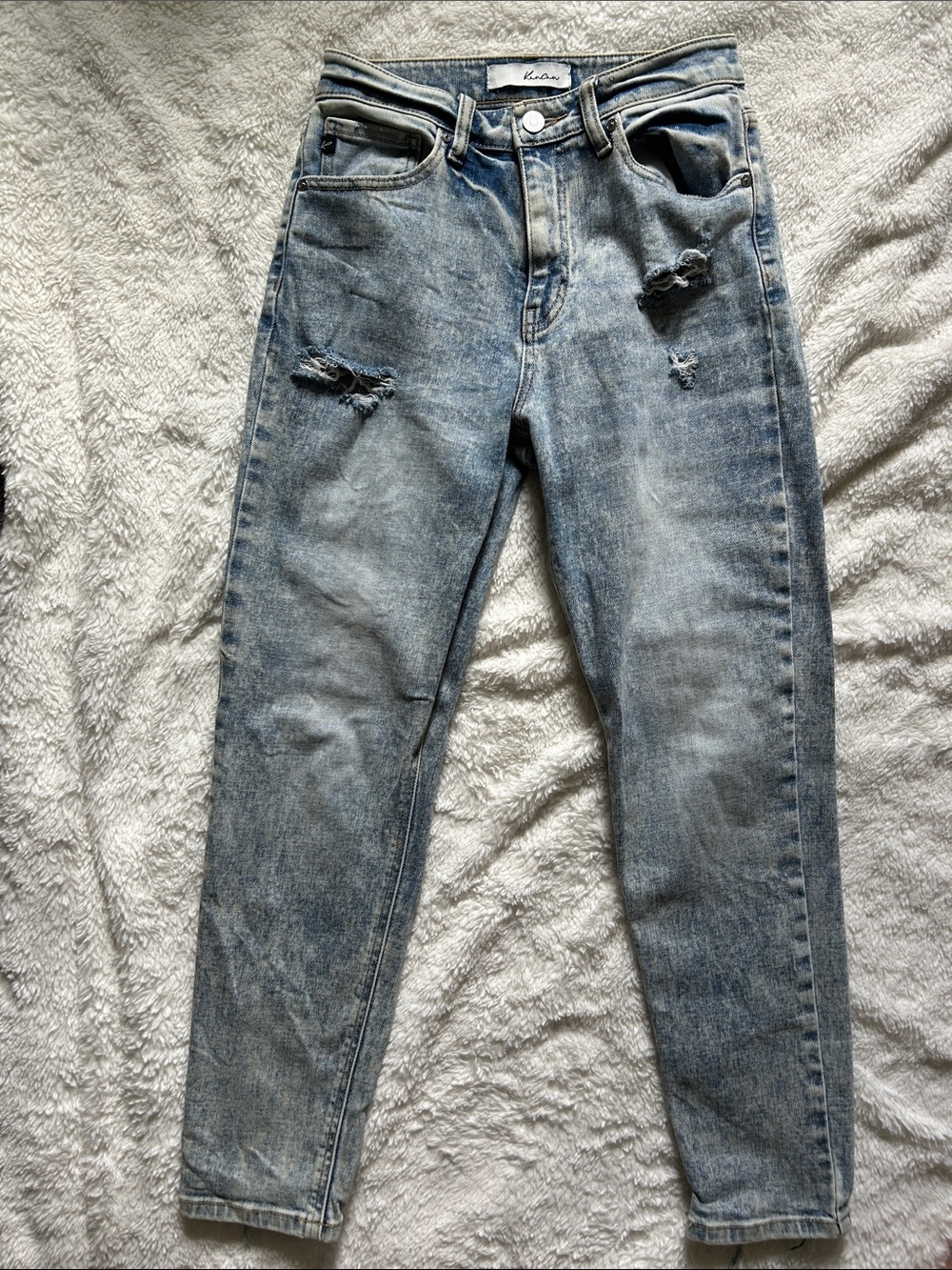KanCan Women's Light Blue Distressed Straight Leg Jeans
